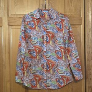 J. McLaughlin Orange Multi Floral Button-Down Shirt
